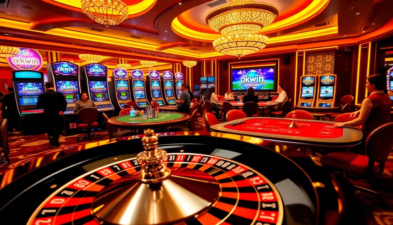 Experience the excitement of okwin at a luxurious casino with poker and roulette.
