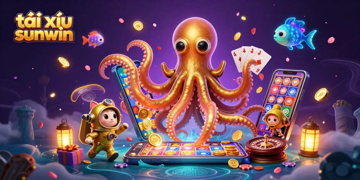 Experience the thrill of tài xỉu sunwin with a vibrant illustration showcasing dynamic casino games and characters.