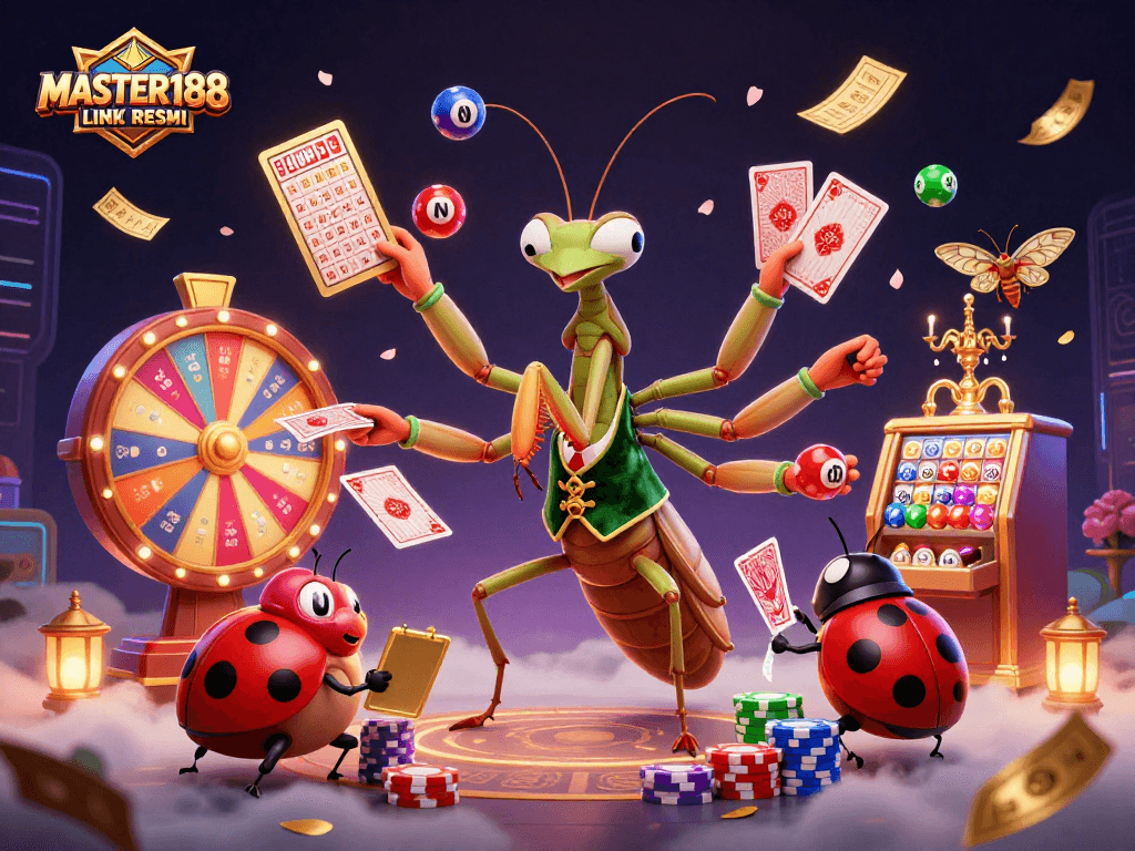 Engaging illustration of a vibrant casino scene showcasing MASTER188 LINK RESMI with interactive gaming elements.