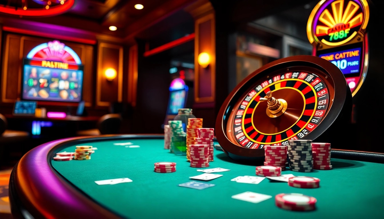 Experience the thrill of casino gaming at 789f with vibrant roulette and poker scenes.