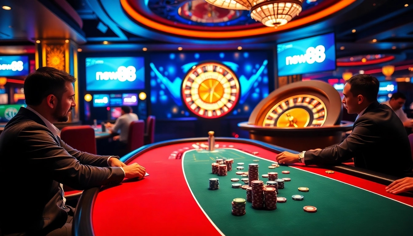 Experience the thrill of new88 at a luxurious casino table with players engaging in exciting games.