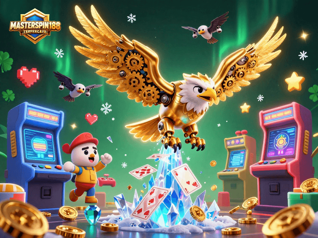 Experience the thrill of MASTERSPIN188 TERPERCAYA with dynamic casino elements and vibrant graphics.