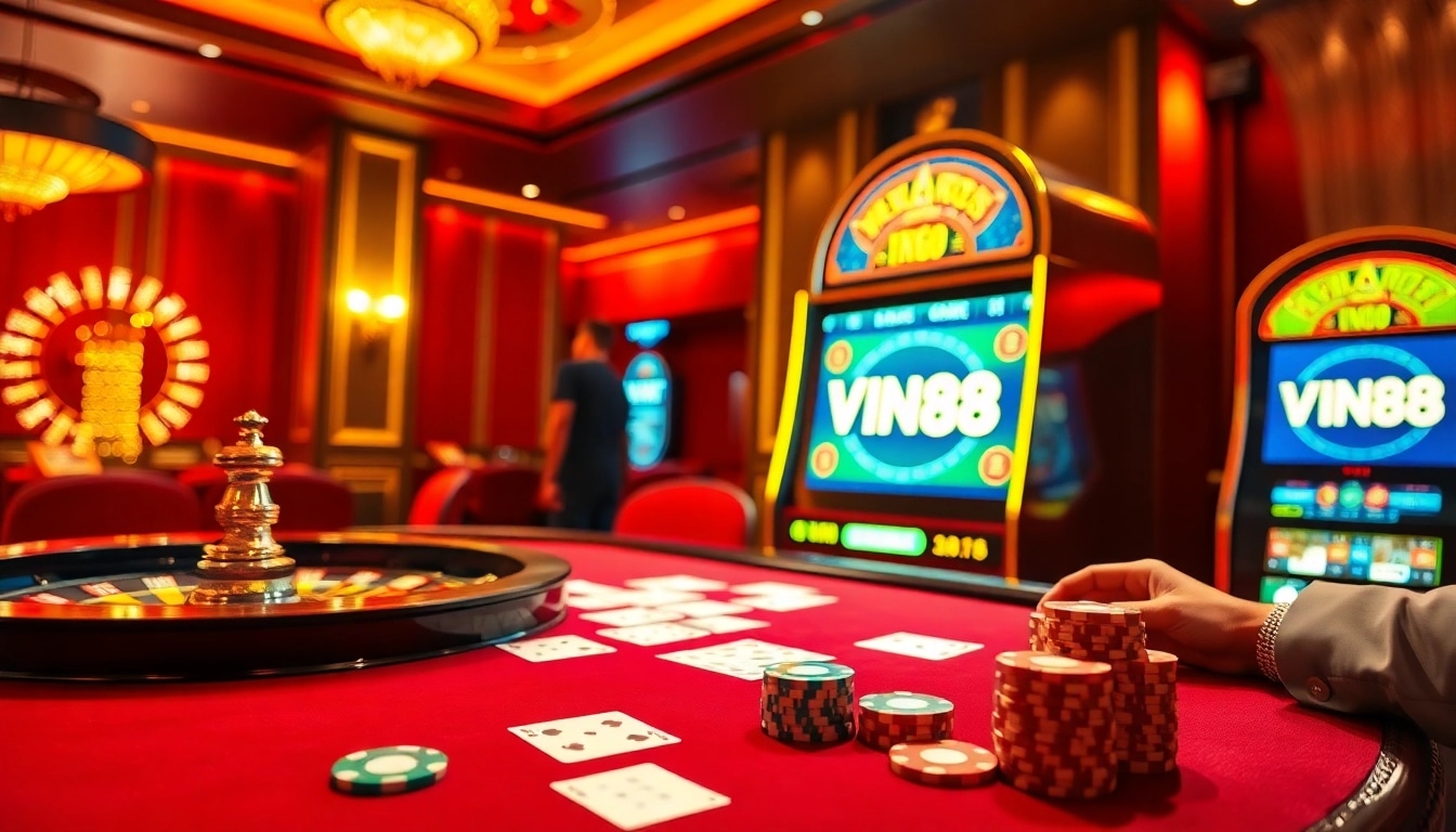 Experience the thrill of wagering at VIN88 App with vibrant casino gaming elements.