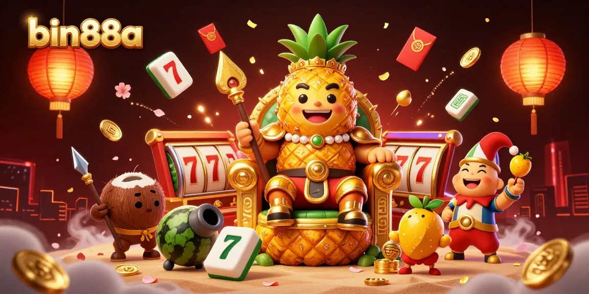 Experience big wins with bin88a in a vibrant 3D casino scene featuring a golden pineapple king and dynamic game elements.