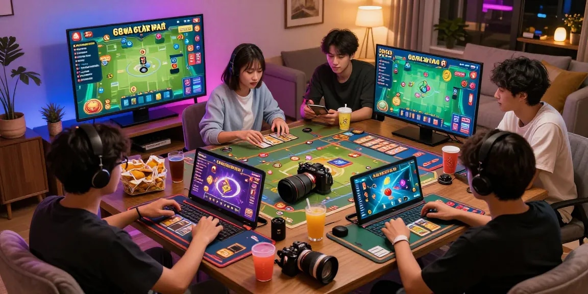 Pengalaman bermain 68 game bài di ruang tamu yang menyenangkan dengan pemain yang terlibat dalam permainan kartu.