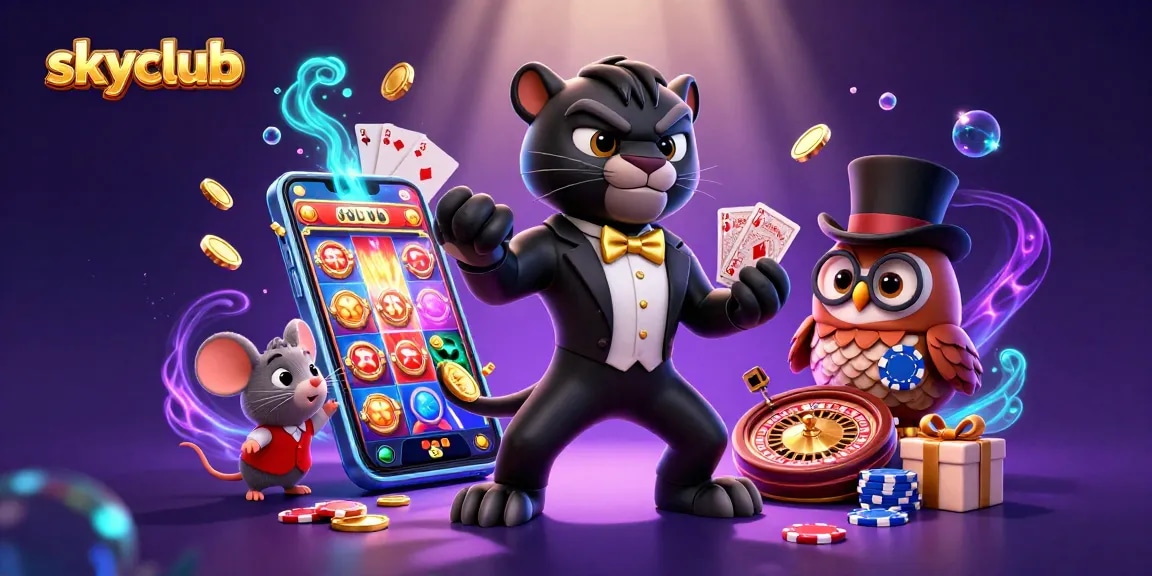 Engage in thrilling 3D gameplay at skyclub's interactive casino with vibrant characters and action-packed scenes.