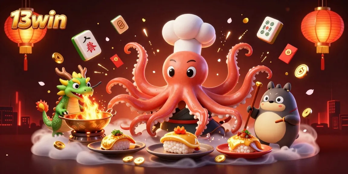 Experience thrilling gaming action at 13win with vibrant elements and engaging characters in a unique casino scene.