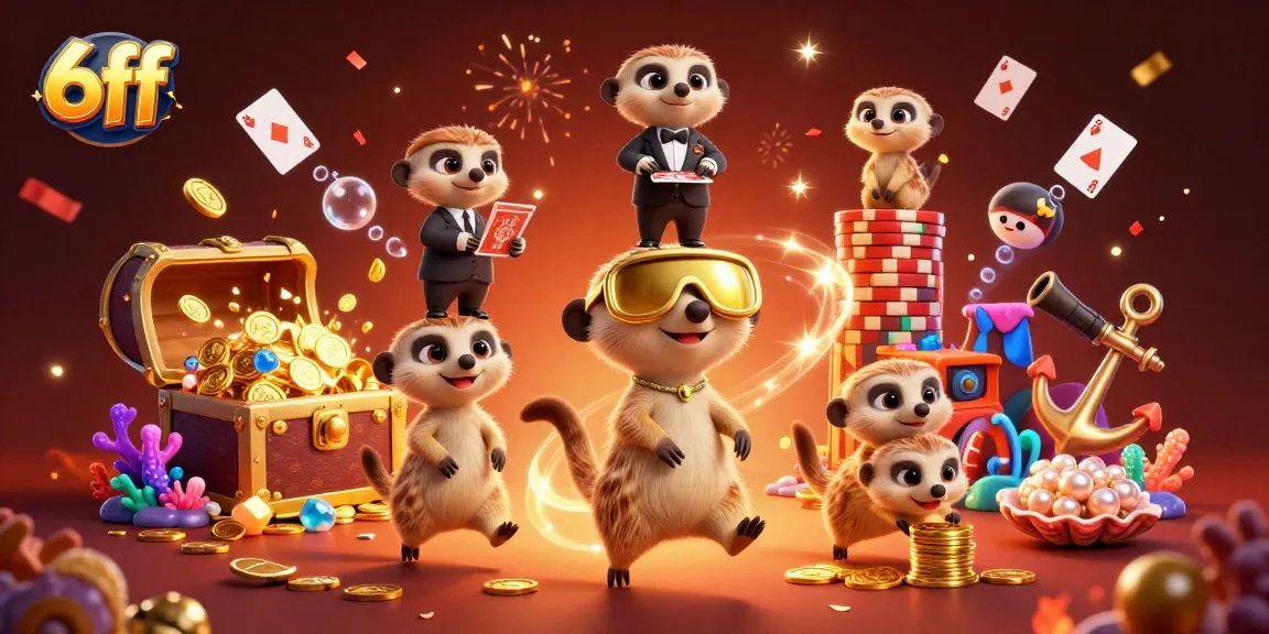 Engage in thrilling casino action with 6ff's dynamic meerkat characters in a vibrant gambling scene.