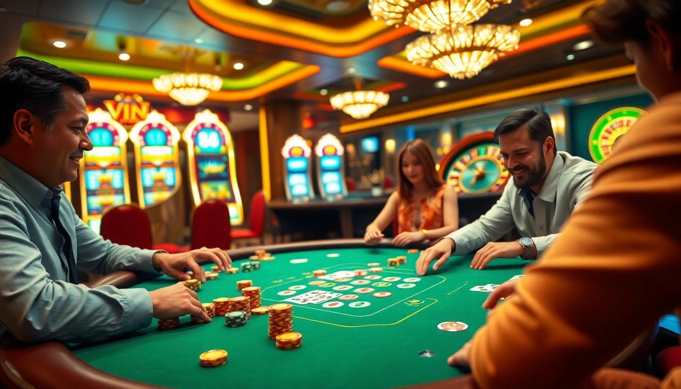 Experience thrilling gameplay at VIN 88 with engaged players at a vibrant poker table.