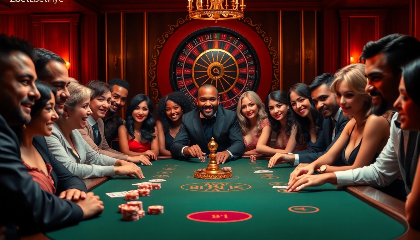 Exciting players at a poker table highlighting https://zbet.nyc/ and vibrant casino atmosphere.