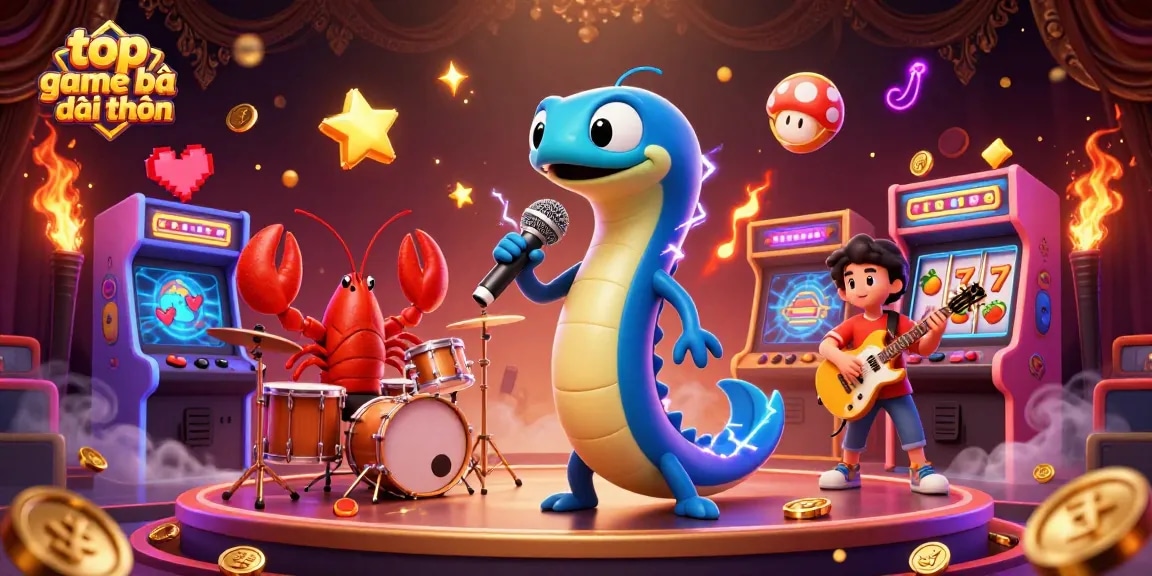 Engage with the top game bài đổi thưởng in this vibrant 3D illustration of an underwater casino with electrifying characters.