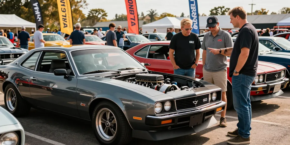 Enthusiasts engaging around the iconic SV88 at a car show, showcasing classic automotive beauty.