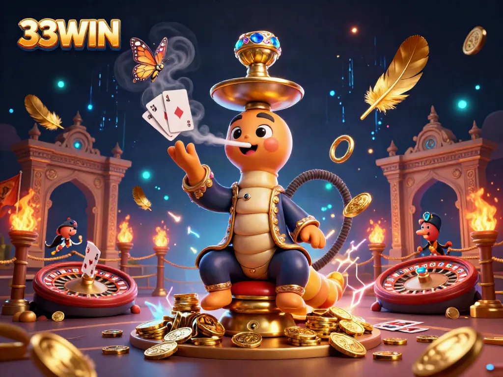 Engage with 33WIN's vibrant live casino scene featuring a unique caterpillar master and dynamic gaming elements.