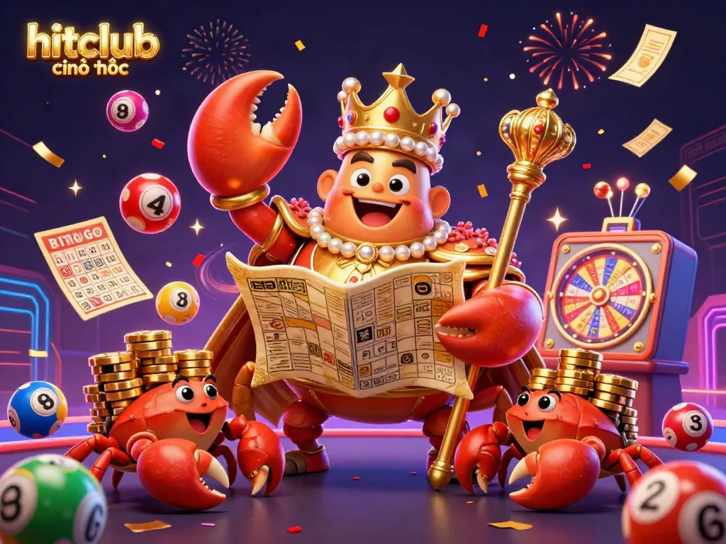 Experience the excitement of hitclub chính thức with a golden crab emperor and vibrant casino elements in a dynamic scene.