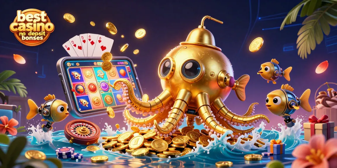 Experience the best casino no deposit bonuses with an exciting 3D underwater themed gaming illustration.