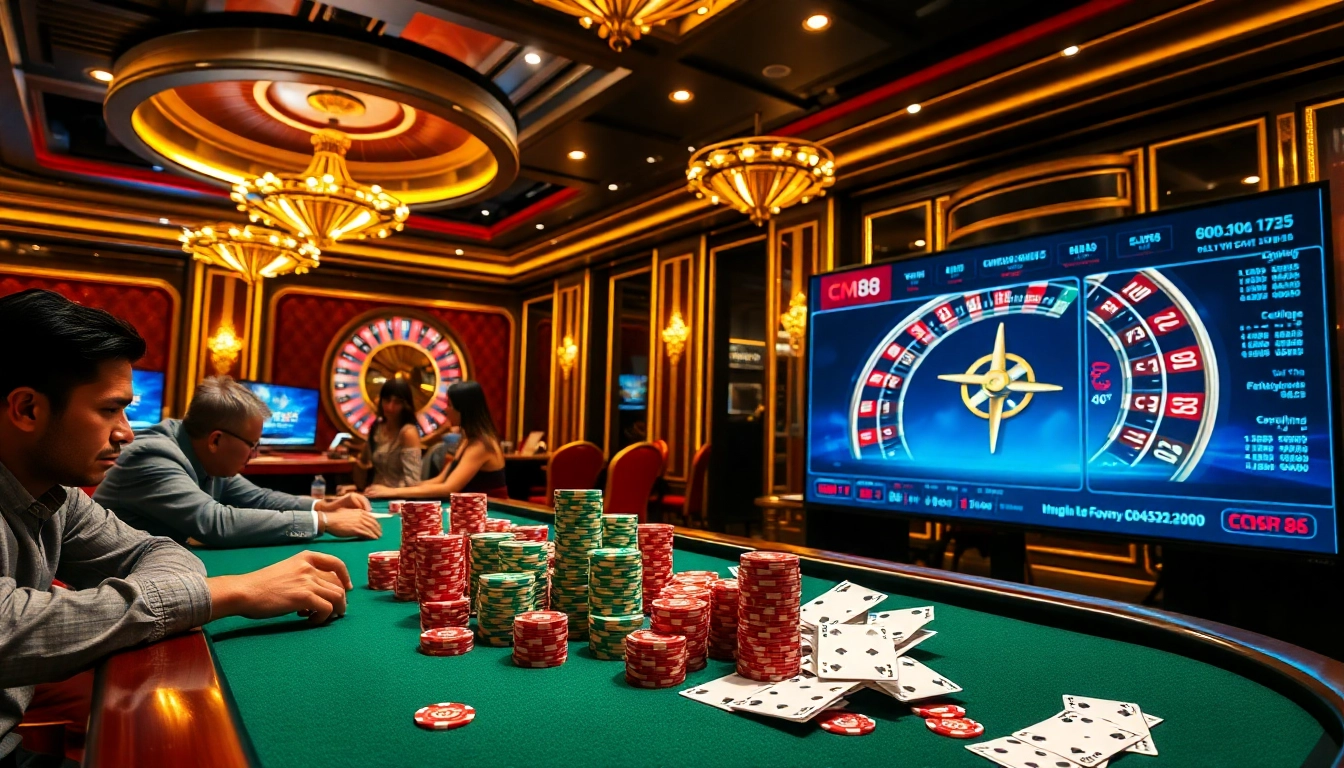Players enjoying a high-stakes poker game with CM88's casino features.