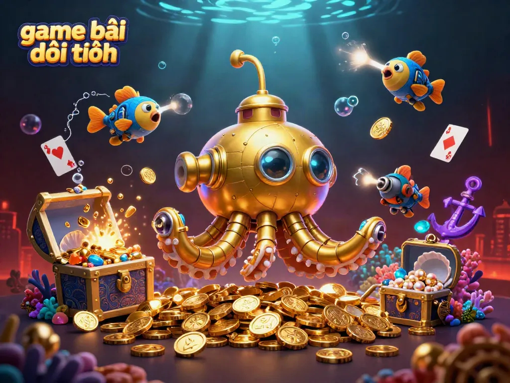 Engage with game bài đổi thưởng through a vibrant 3D underwater scene filled with treasures and game elements.