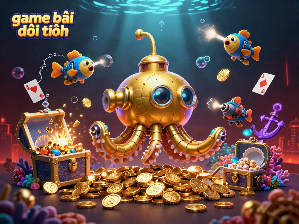 Engage with game bài đổi thưởng through a vibrant 3D underwater scene filled with treasures and game elements.
