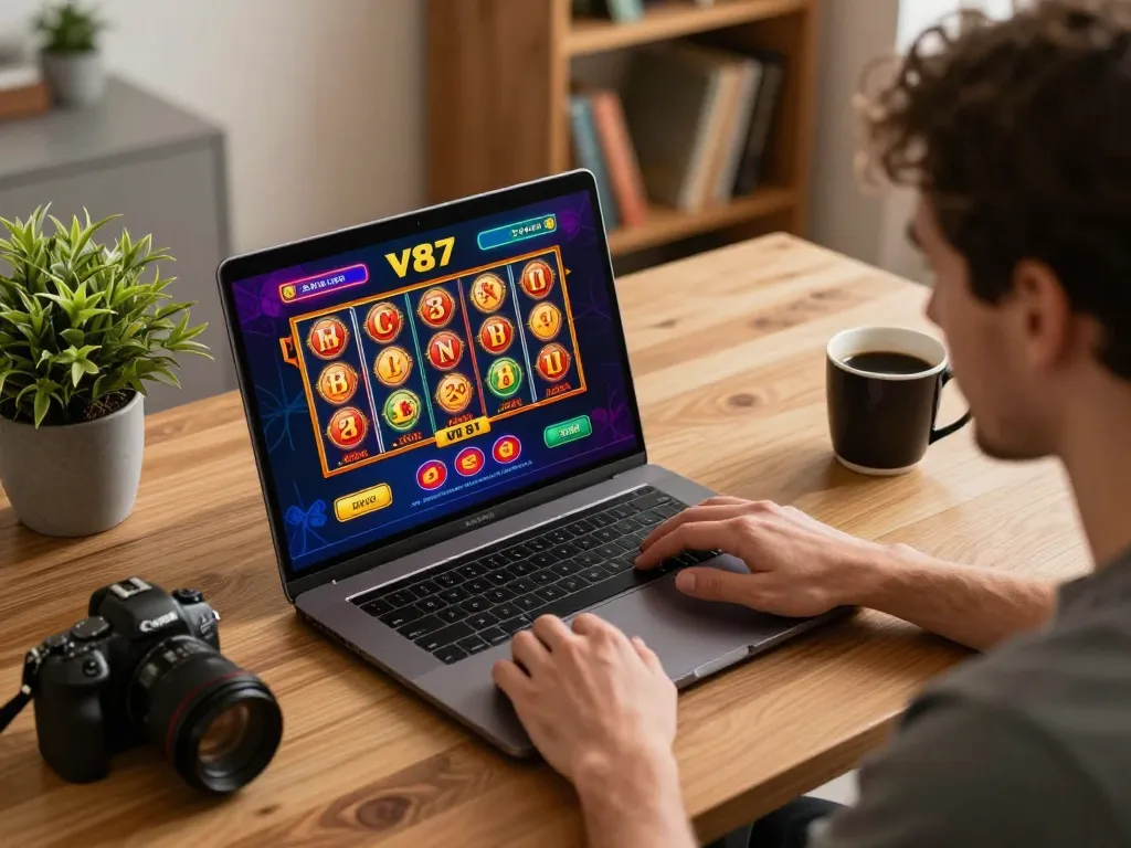 Pemain menikmati sesi permainan strategis di platform kasino online V87 dalam suasana rumah yang nyaman.