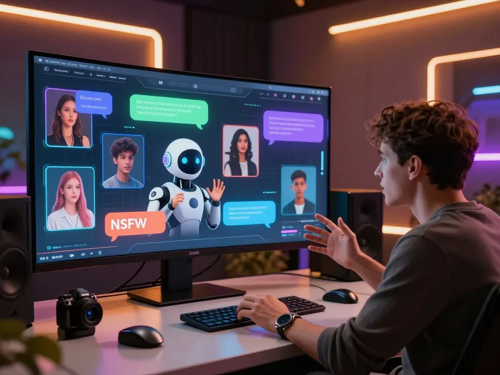 Dynamic NSFW AI chat session showcasing vibrant digital interaction and engaging avatars.