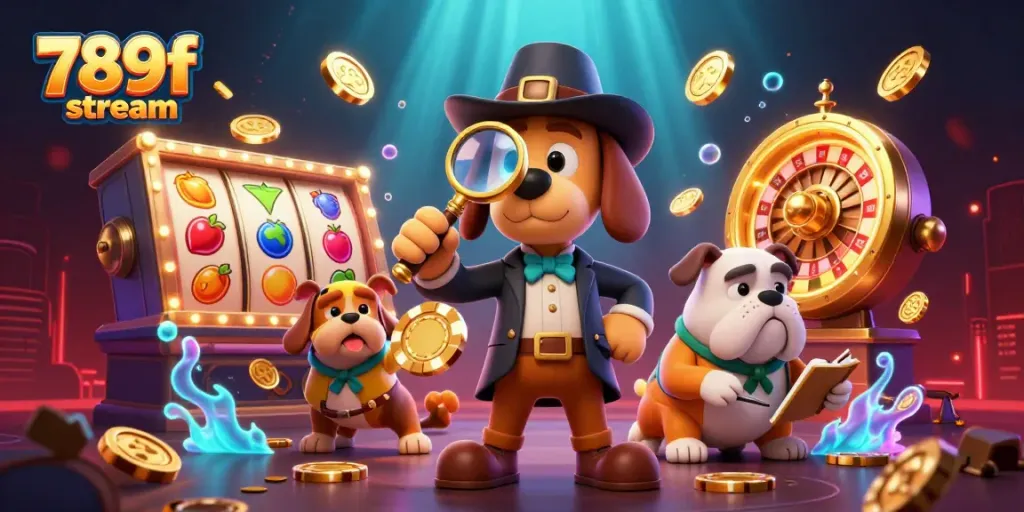 Experience 789f stream excitement with a detective and bulldog exploring casino treasures.
