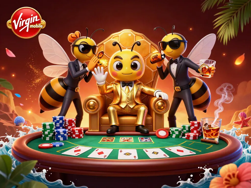 Engage in vibrant casino action with virgin-mobile featuring a bumblebee mob boss and poker elements.