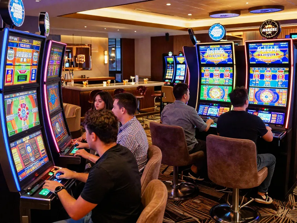 Players enjoying exciting games at Amex casinos in a vibrant casino lounge.