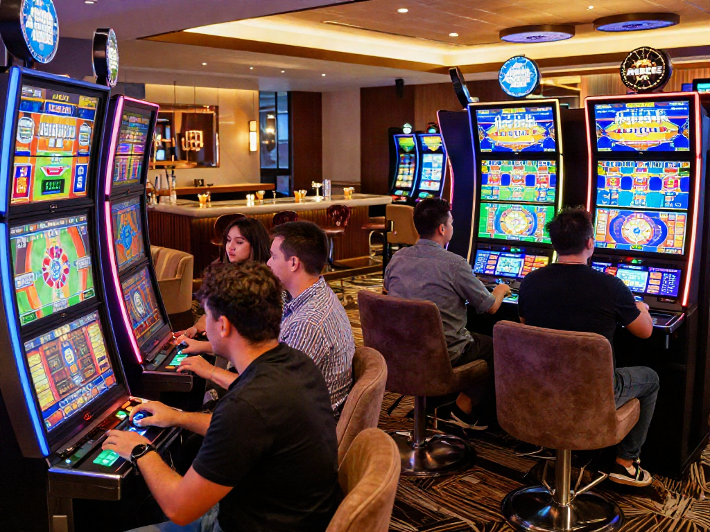 Players enjoying exciting games at Amex casinos in a vibrant casino lounge.