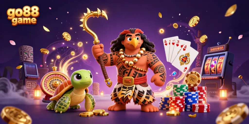 Experience thrilling moments with go88 game amidst cascading coins and colorful casino elements.