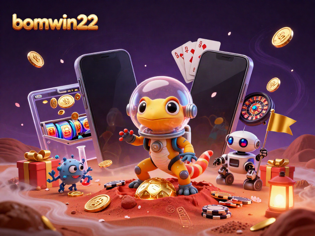 Experience the thrill of bomwin22 with an engaging casino scene featuring a space gecko.