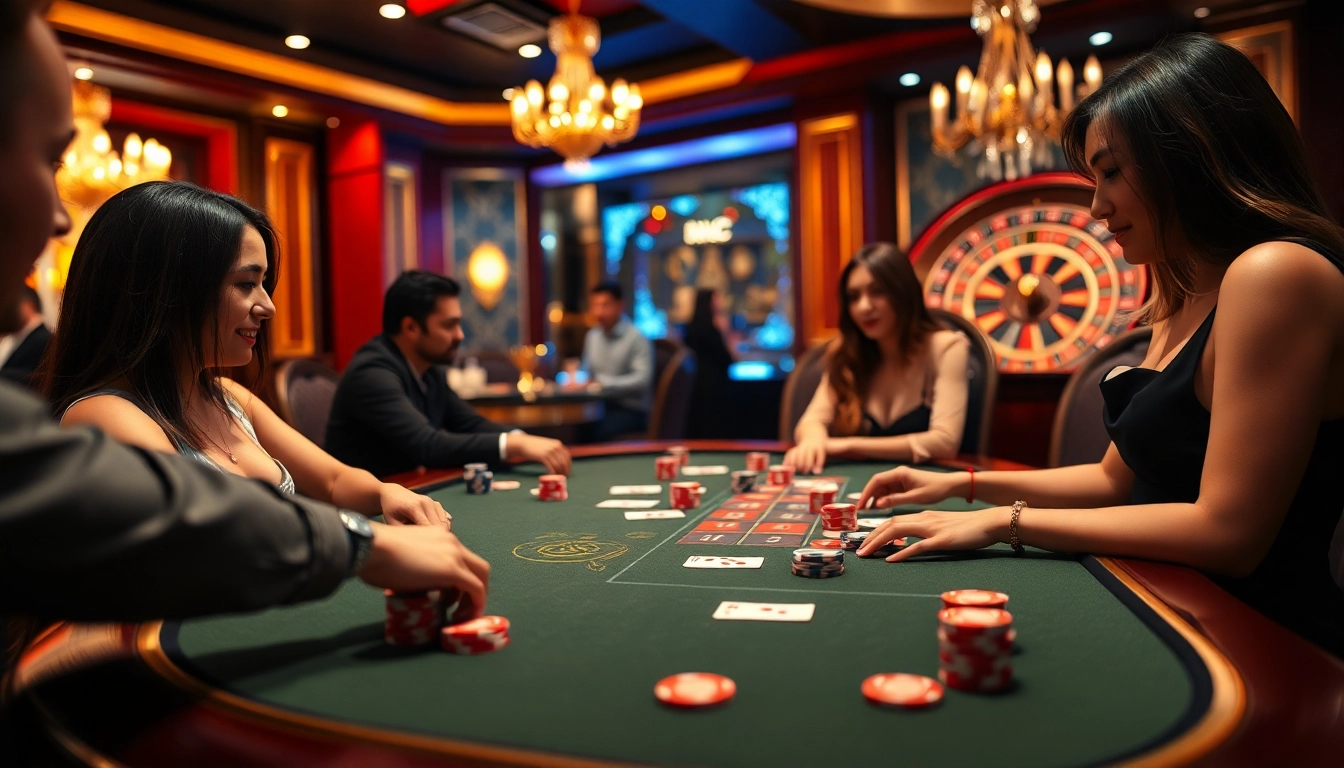 Engaging players enjoying Live Sexy 68 game bài at a luxurious casino table.