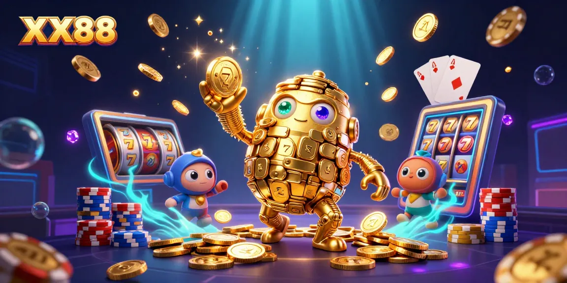 Spin the reels and win big with XX88 in this vibrant casino scene.