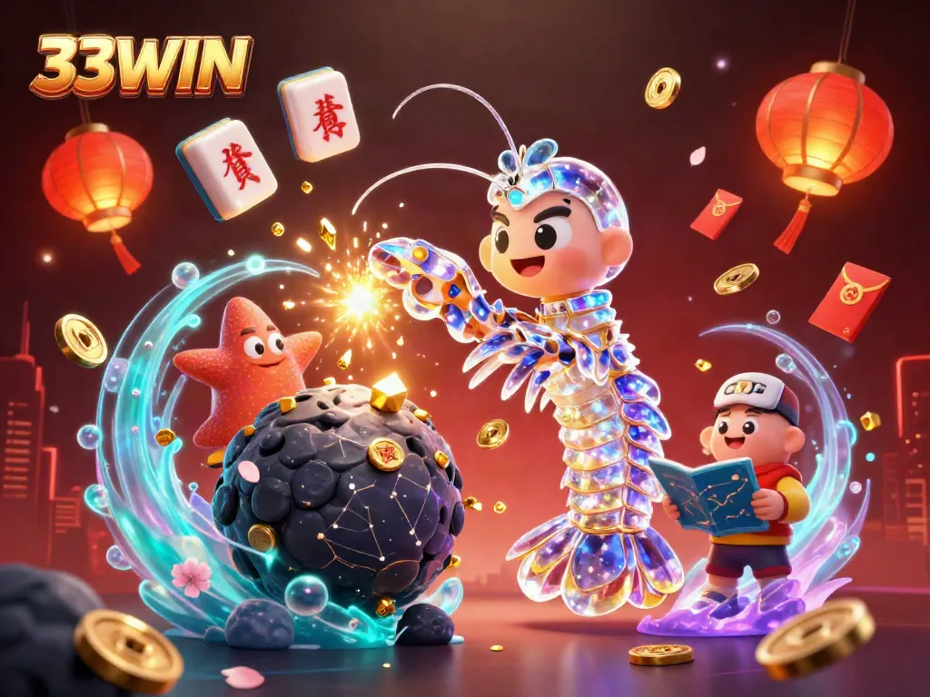 Experience thrilling wins at 33WIN as a colorful mantis shrimp breaks through asteroids showering golden treasures.