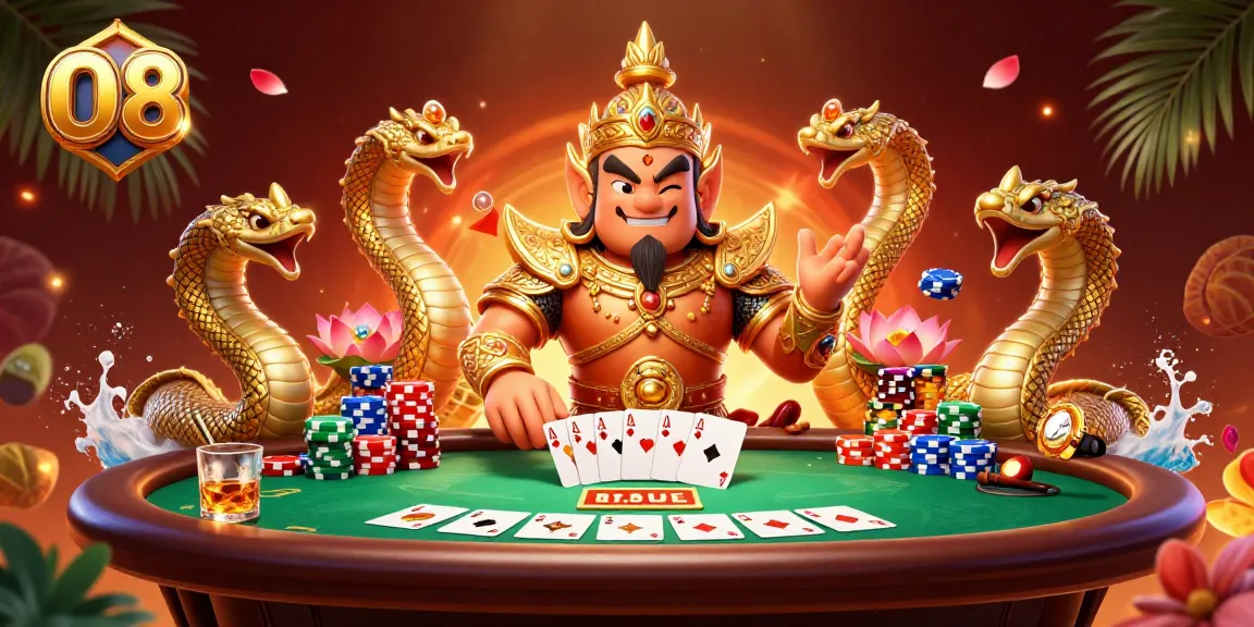 Experience thrilling poker action at O8 with lively characters, vibrant chips, and dynamic game elements.