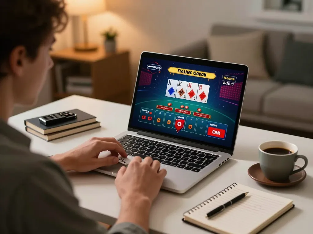 Player engaged in a go88 live dealer blackjack game on their laptop, showcasing a modern home gaming setup.