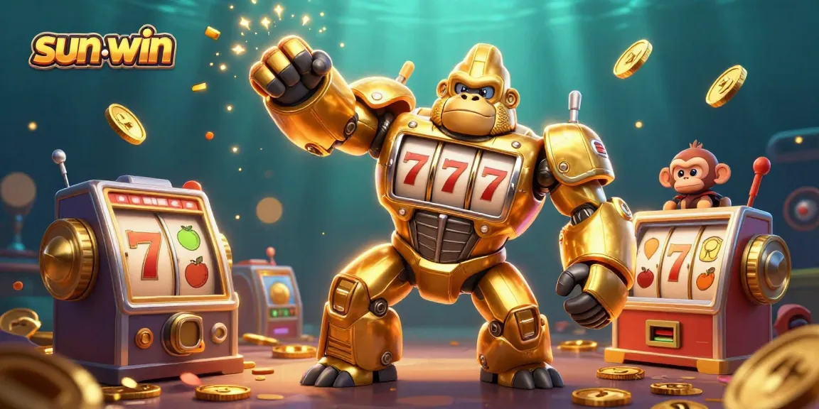 Experience thrilling slots with sun-win's golden gorilla mech and dazzling jackpot elements.