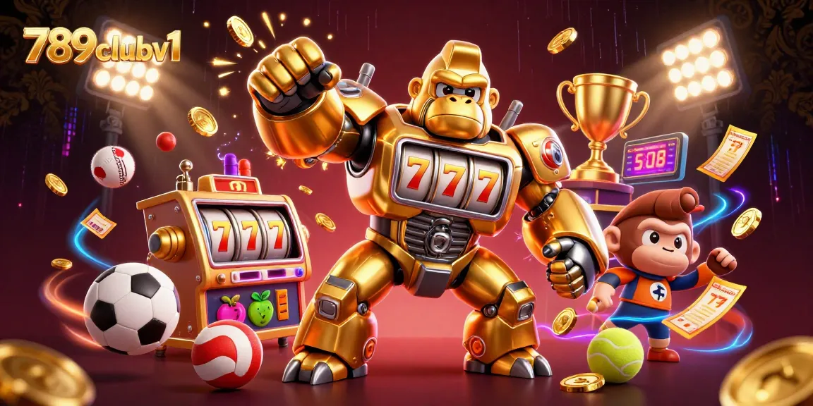 Experience the excitement of gaming with 789clubv1 featuring a golden gorilla mech from slot machines!
