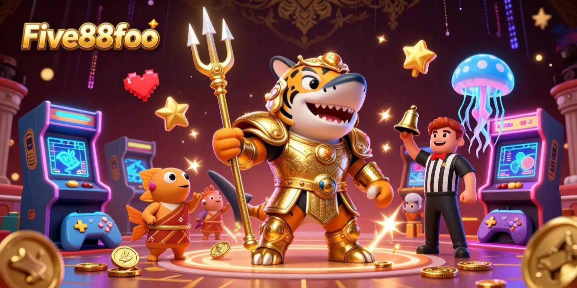 Engage with Five88foo's thrilling casino experience featuring a tiger shark in gladiator armor.