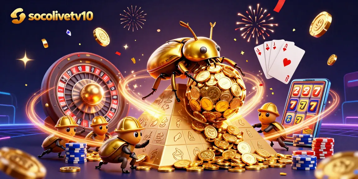 Socolivetv10 offers exciting live betting experiences with vibrant golden casino symbols and animated game elements.