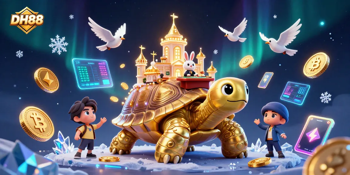 Experience the thrill of DH88 with a vibrant casino scene featuring golden tortoise, rabbit dealer, and flying coins.