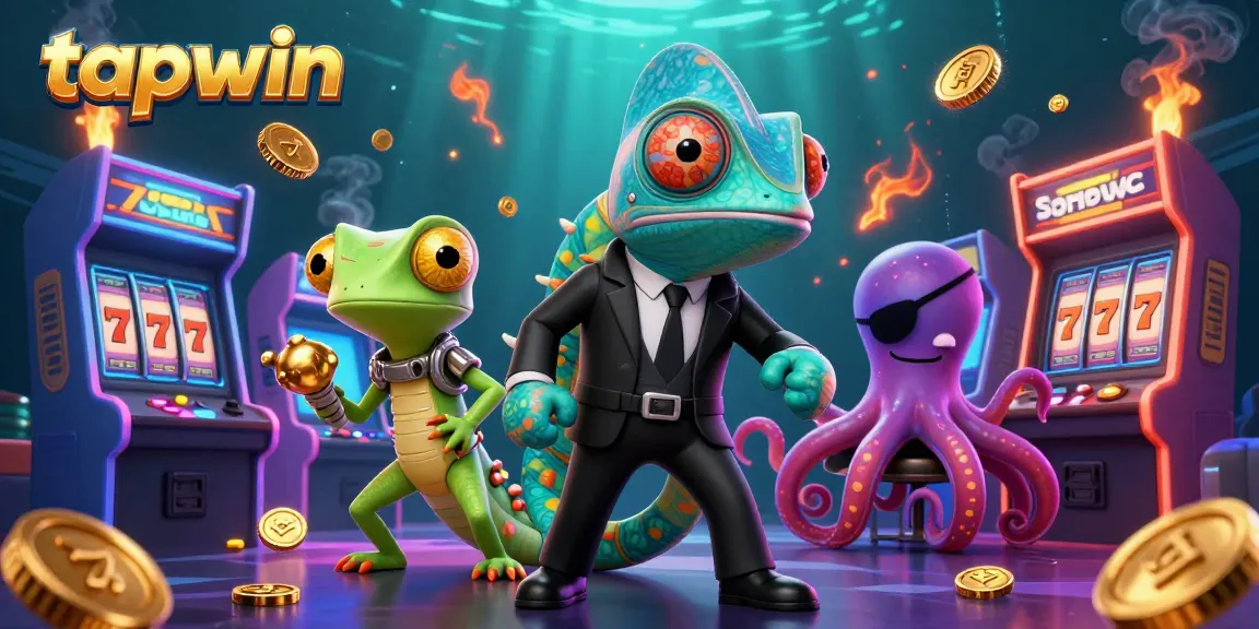 Experience winning at tapwin with a 3D casino scene featuring colorful games and charismatic characters.