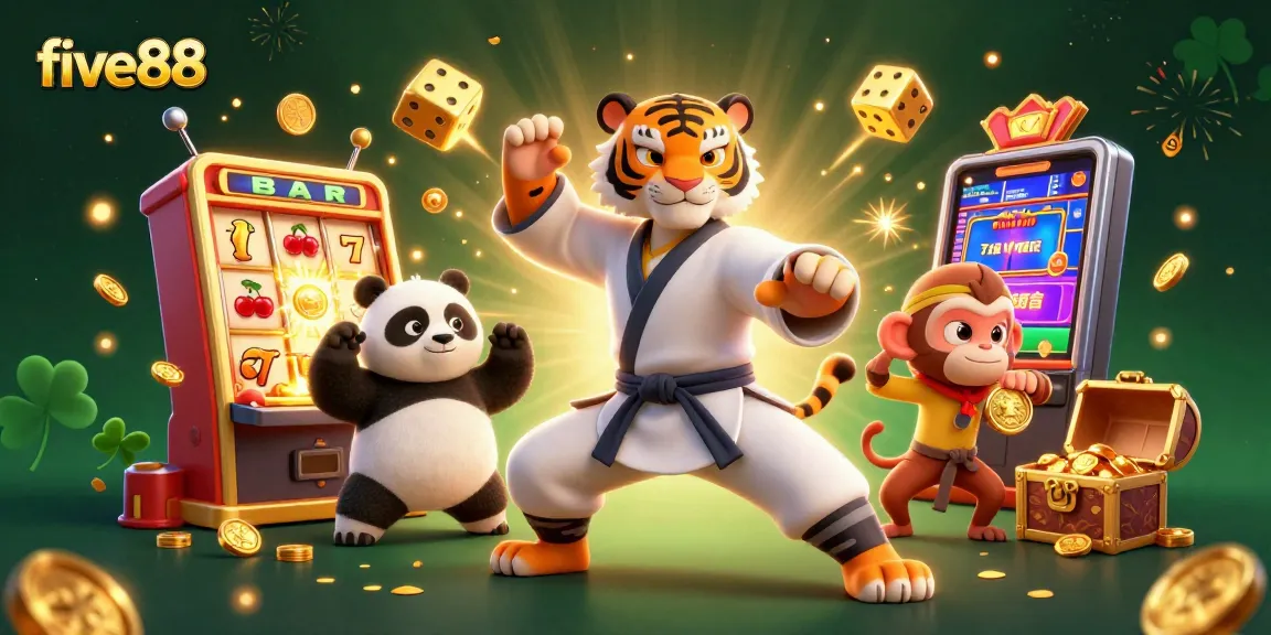 Experience exciting gameplay at five88 with vibrant slots and fun characters in a lively casino scene.
