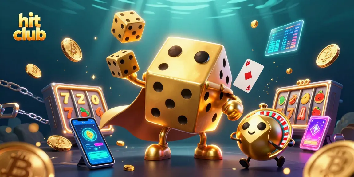 Engage in thrilling gameplay at hit club with an intricate 3D casino scene showcasing dice and crypto elements.