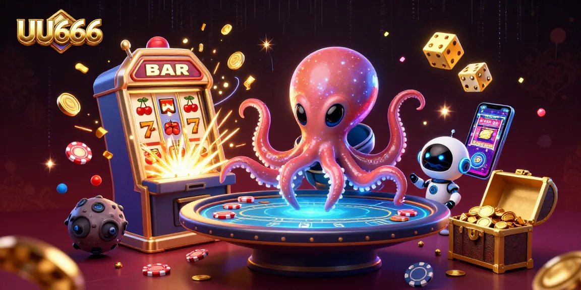UU666 alien poker scene with an octopus and robot at a holographic table
