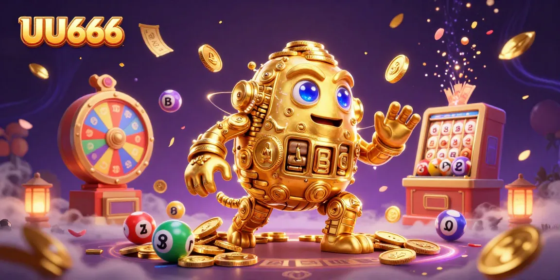 Experience thrilling gameplay with UU666 as golden coins and vibrant lottery elements fill the scene.
