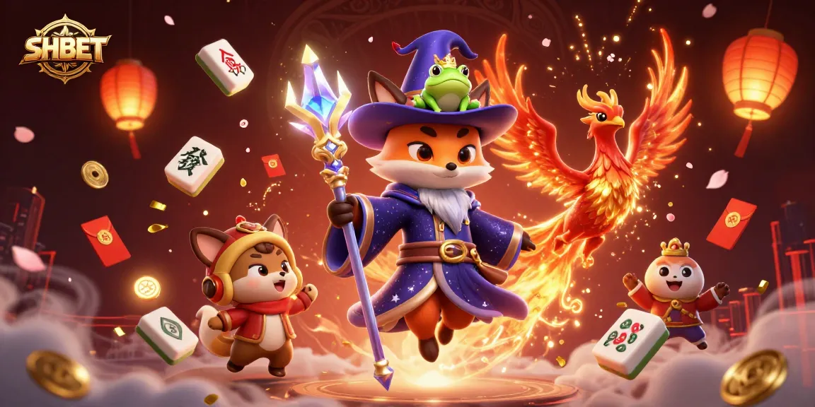 Engage with SHBET's magical gaming experience, featuring a wizard fox and phoenix in a vibrant casino world.
