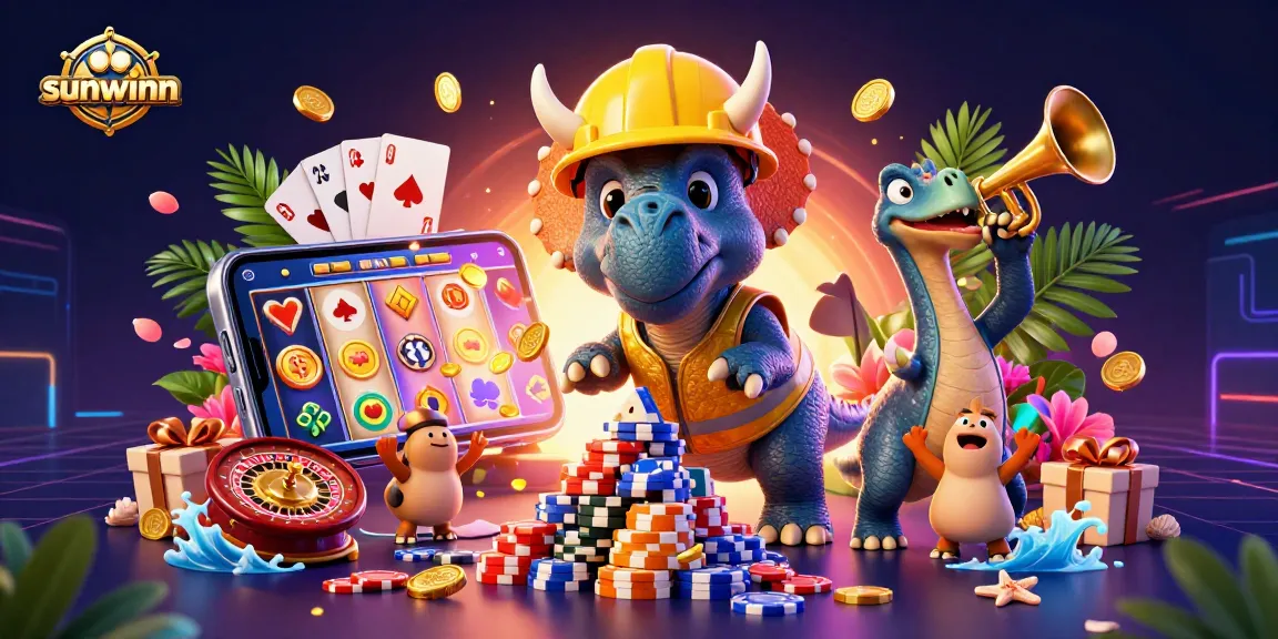 Experience the excitement of sunwinn with vibrant gaming elements and dynamic characters celebrating a big win!